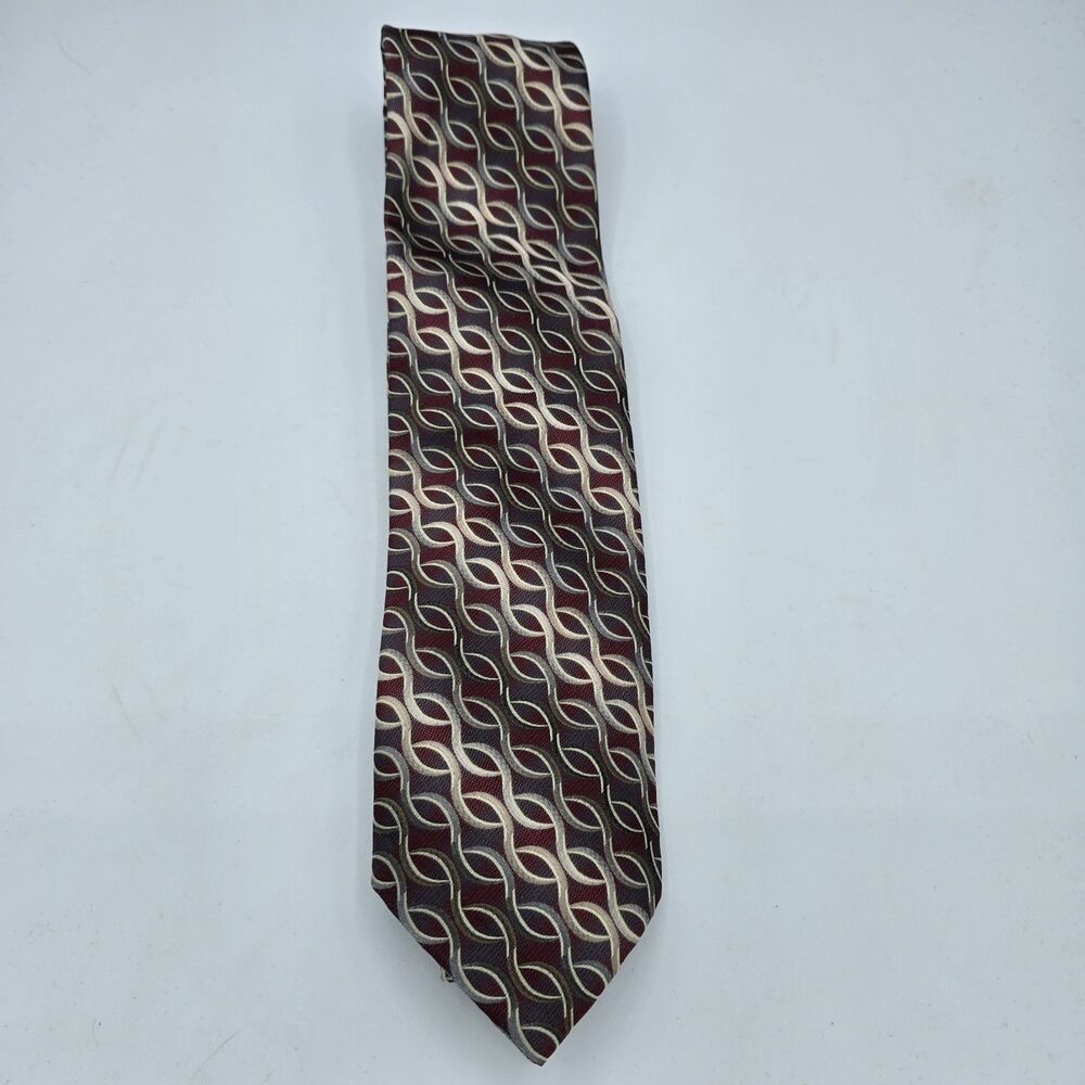Mens Necktie Croft & Barrow Tie Red White Geometric 58" x 3.5" Vintage - Picture 2 of 6